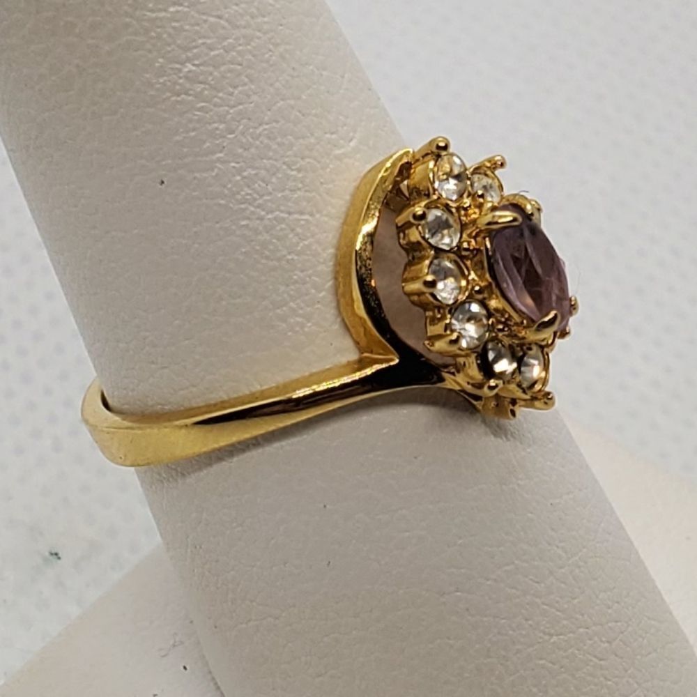 14 Karat Gold Electroplated Purple & Clear Stone Ring - Picture 4 of 8